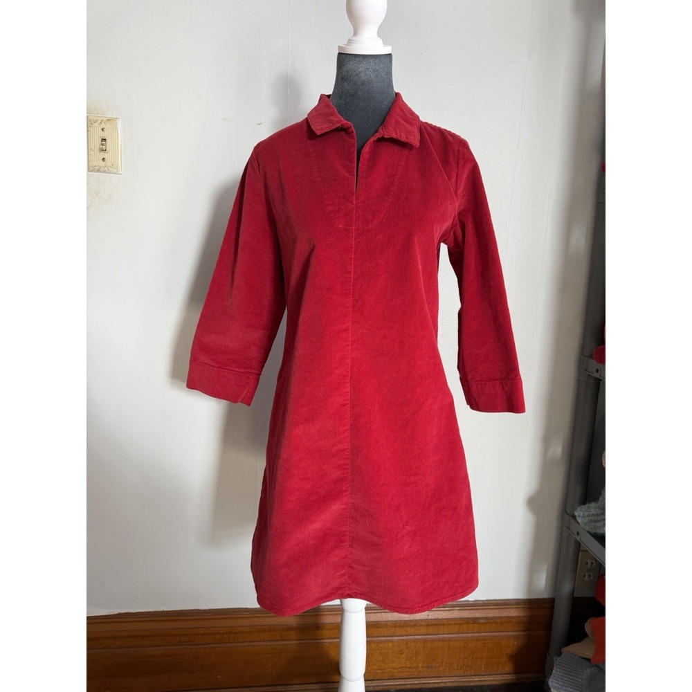 Duffield Lane Red Corduroy Midi Short Collard Tuker Nutt Like Dress Old‎ Money S